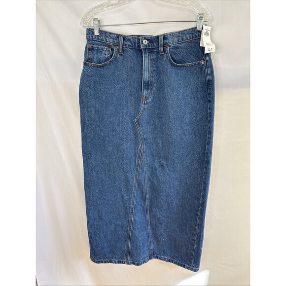 Abercrombie & Fitch Dresses & Skirts - NWT ABERCROMBIE & FITCH Denim Skirt 8 Midi Straight Back Slit High Rise